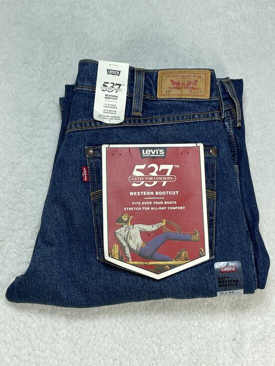 Levis Jeans Mens 537 31x34 Western Bootcut Dark Wash Mid Rise Denim NWT - Picture 1 of 13